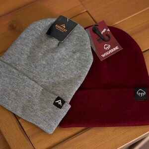 Wolverine Dark Red Knit Watch Cap Beanie & Ridgecut Toughwear Gray Beanie Men's